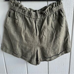 Melissa Nepton Linen Shorts L Olive Green Garance Paper Bag